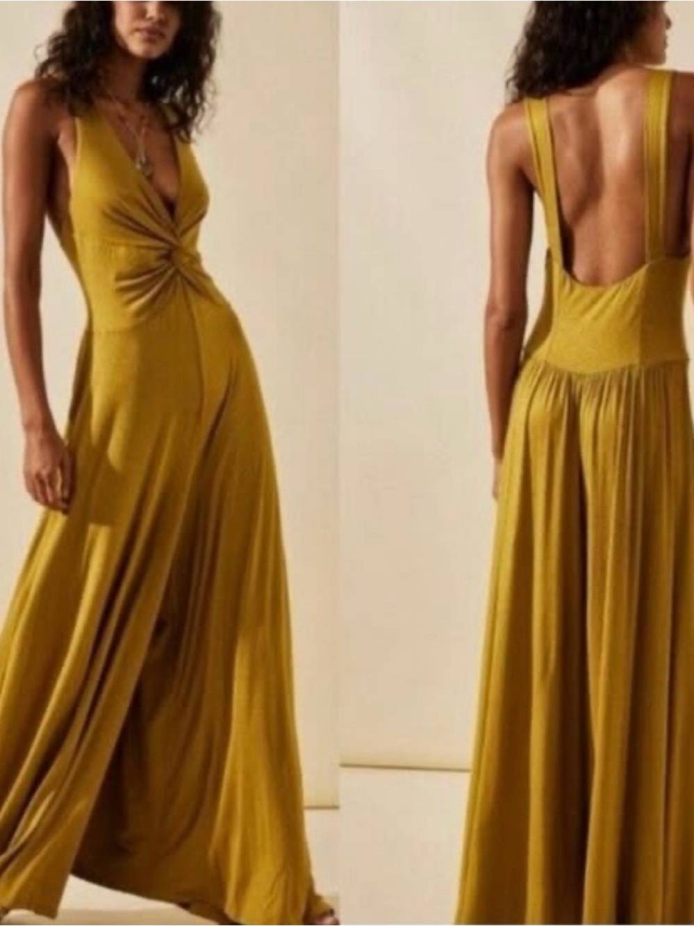 NWOT Free People Beach Harlow Deep V Wide Leg Jersey Jumpsuit Large